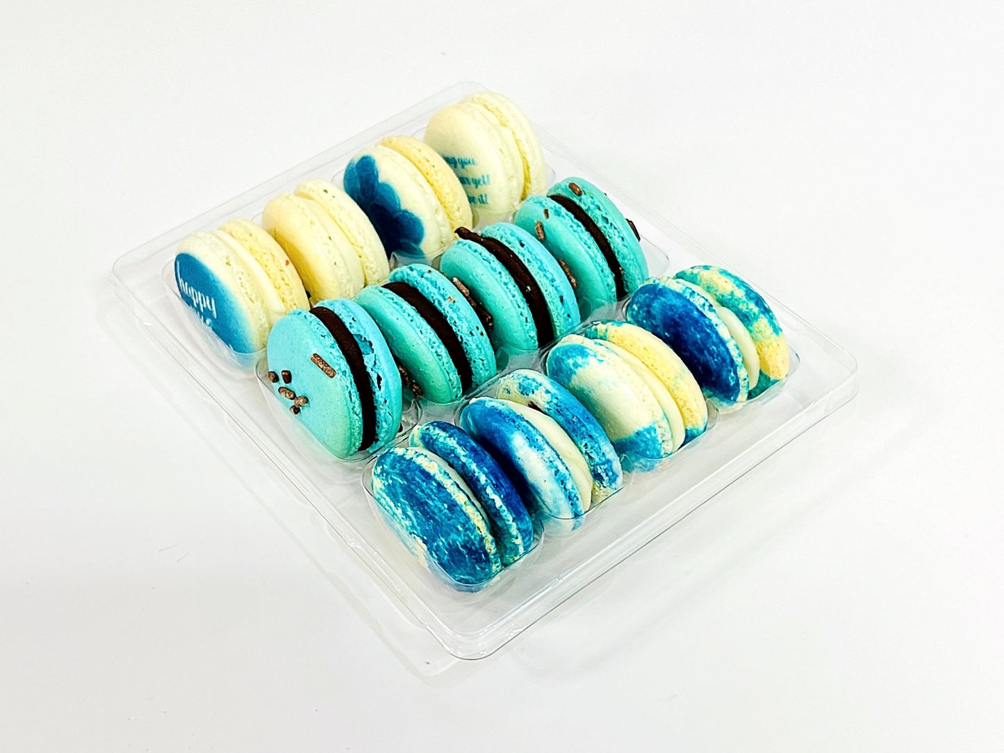 12 Pack Happy New Year Collection with Clear Gift Box | Blue | Perfect for ringing in the New Year festivities - Macaron Centrale