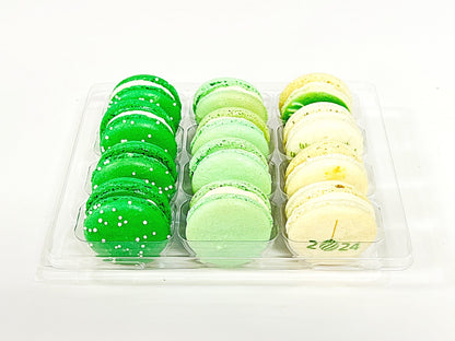 12 Pack Happy New Year Collection with Clear Gift Box | Green | Perfect for ringing in the New Year festivities - Macaron Centrale