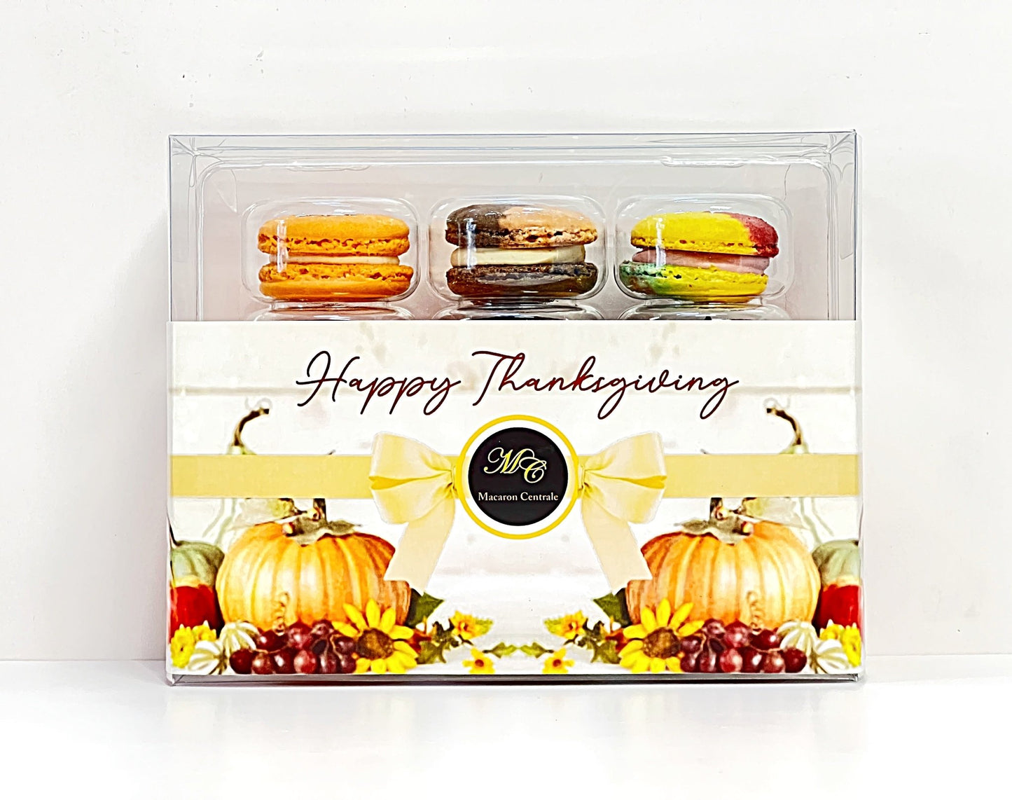 12 Pack Happy Thanksgiving Macaron Collection with Clear Gift Box | Ideal for Thanksgiving Festivities - Macaron Centrale