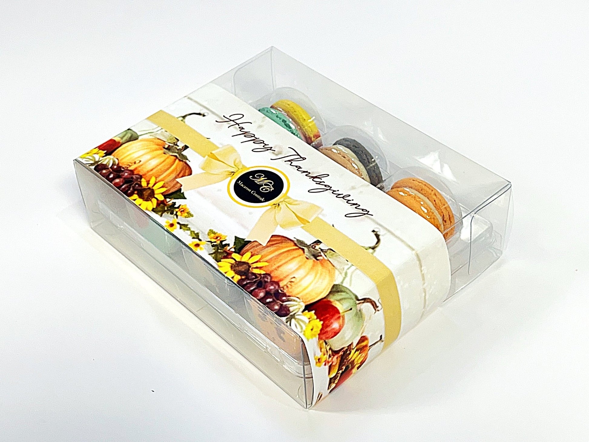 12 Pack Happy Thanksgiving Macaron Collection with Clear Gift Box | Ideal for Thanksgiving Festivities - Macaron Centrale
