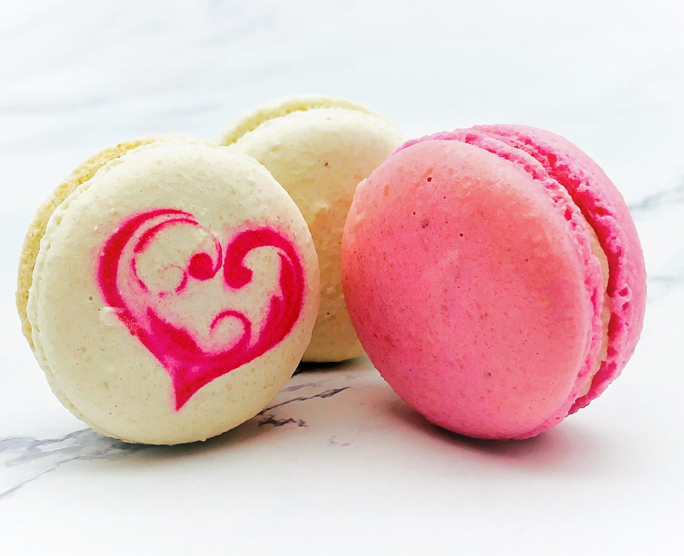 24 Pack Valentines Inspired Macarons. - Macaron CentraleNoneVanilla + Raspberry