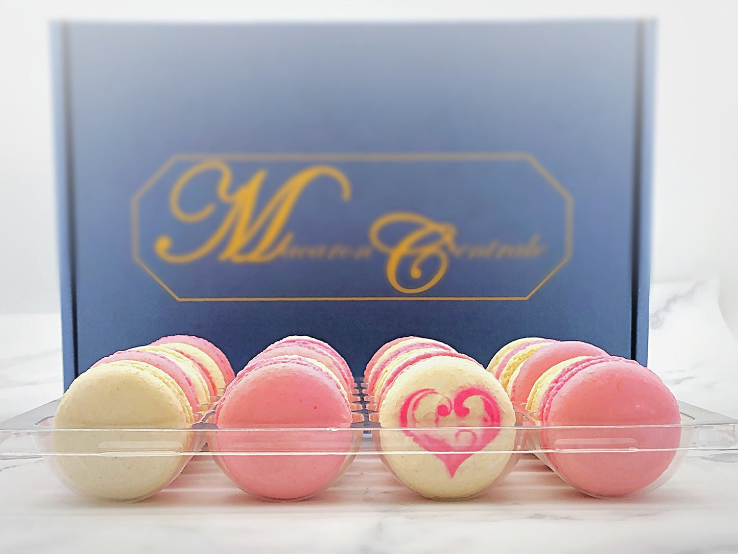 24 Pack Valentines Inspired Macarons. - Macaron CentraleNoneVanilla + Raspberry