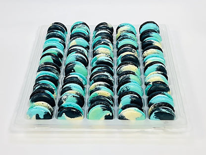 50 Pack Blue Curacao White Chocolate French Macarons - Macaron Centrale
