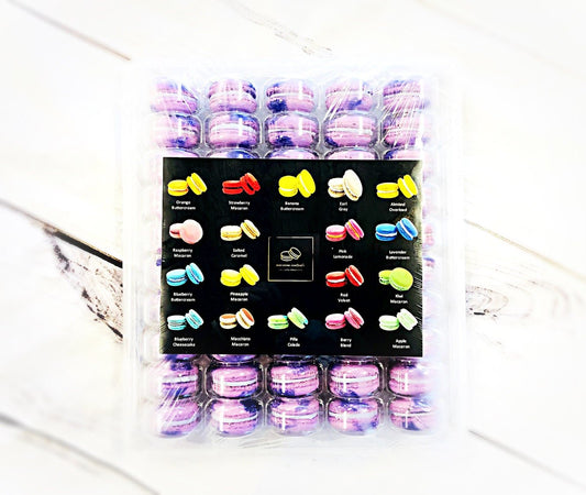 50 Pack Butterfly Pea French Macaron Value Pack - Macaron Centrale