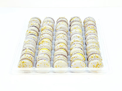 50 Pack Butterscotch Dark Chocolate French Macaron Value Pack - Macaron Centrale