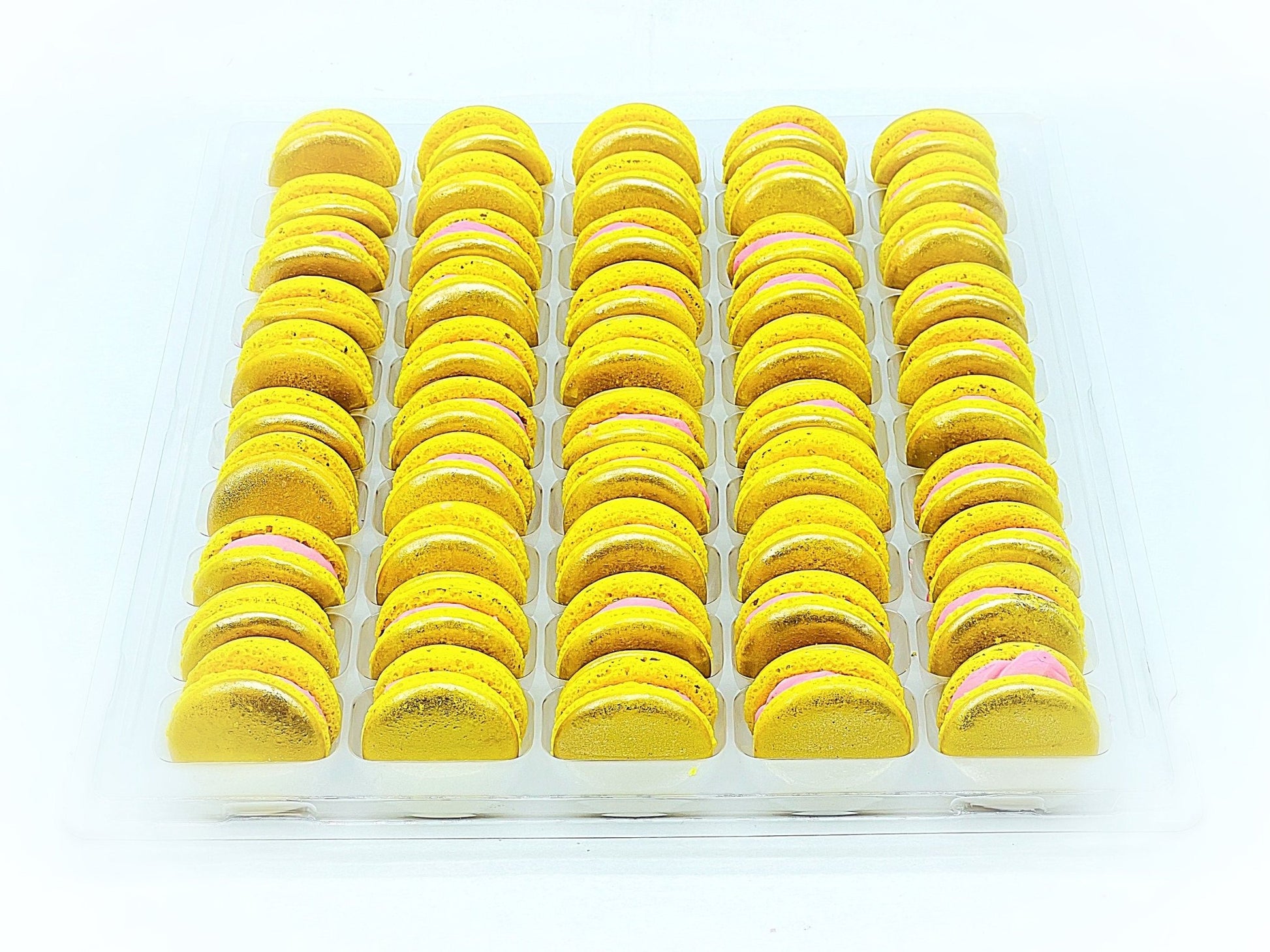 50 Pack Gold Raspberry French Macaron Value Pack - Macaron Centrale