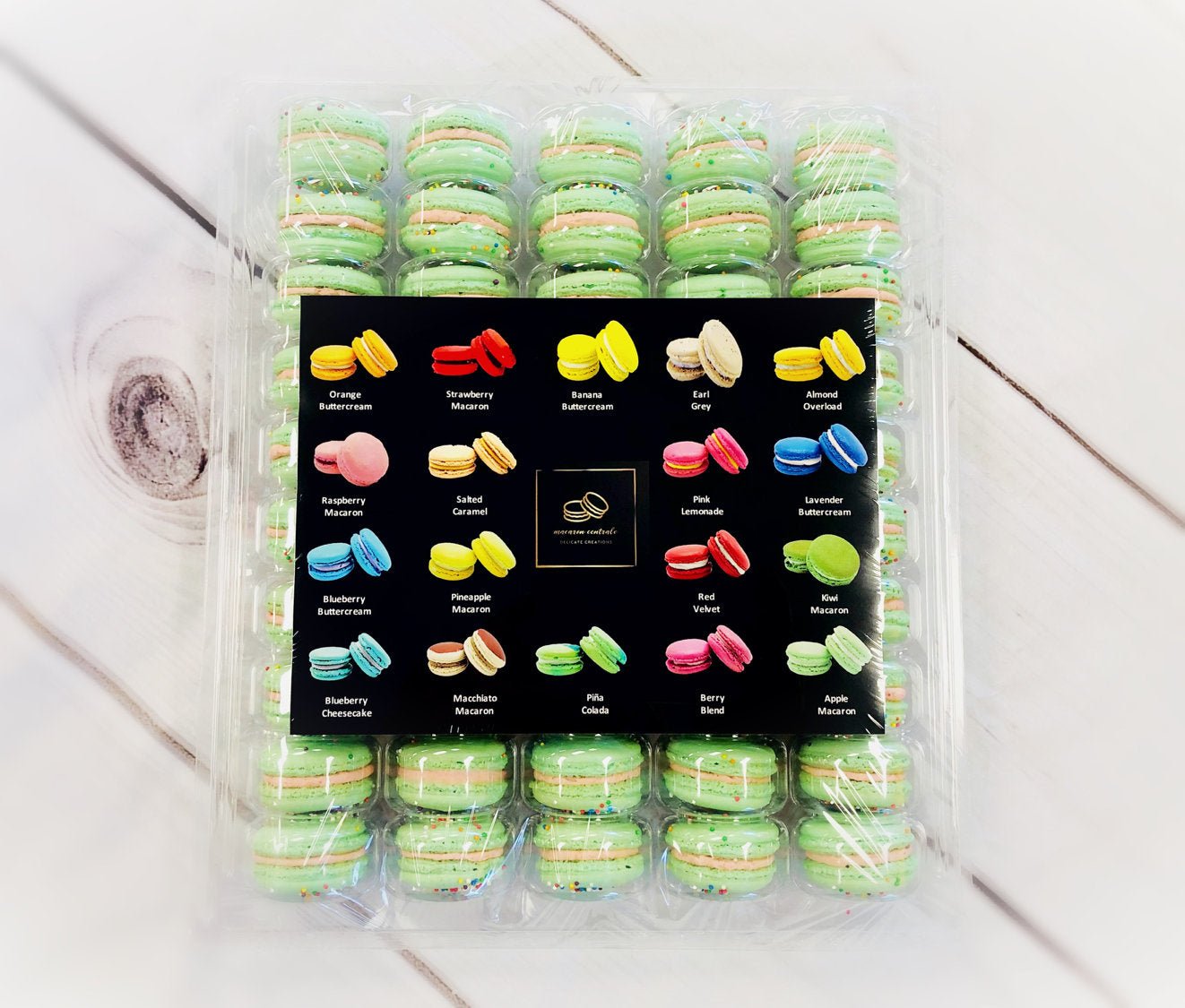 50 Pack Green Rainbow French Macaron Value Pack - Macaron Centrale