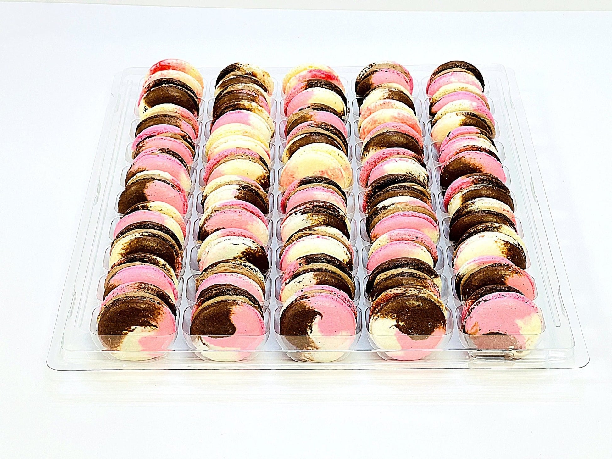 50 Pack Neapolitan French Macaron Value Pack | Vanilla, Chocolate and Strawberry - Macaron Centrale