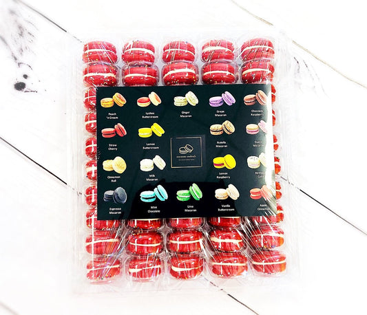 50 Pack Red Rainbow French Macaron Value Pack - Macaron Centrale