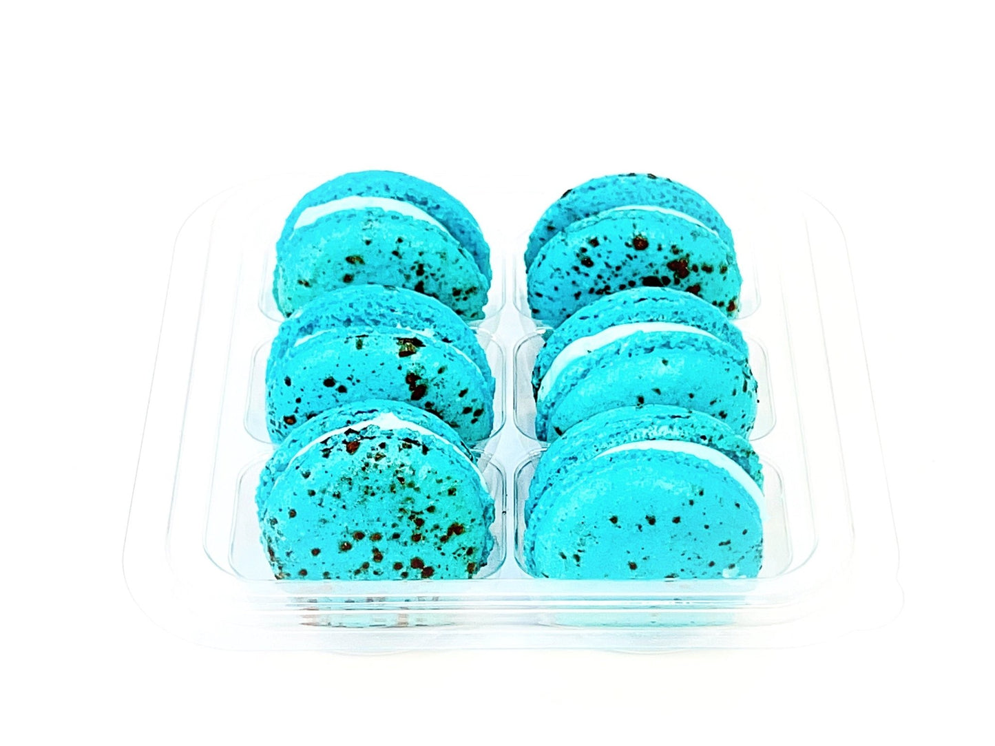 6 Pack blue raspberry and white chocolate macarons | ideal for celebratory events. - Macaron Centrale