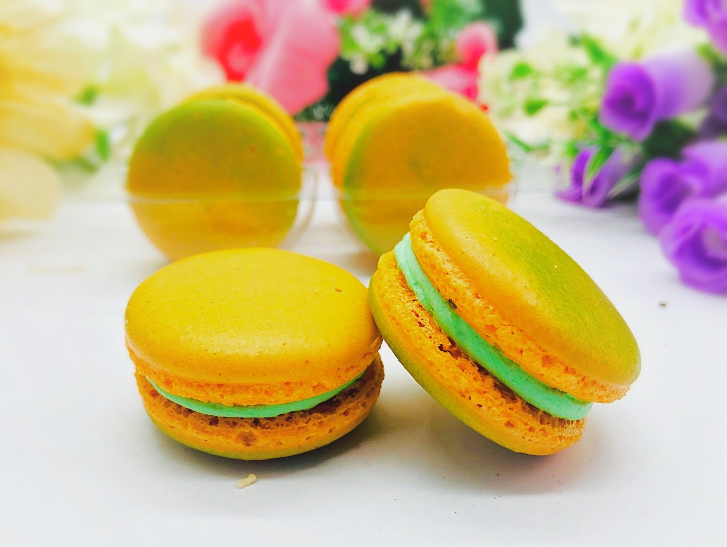 6 Pack Mango French Macarons | Perfect for your next celebratory events. - Macaron Centrale