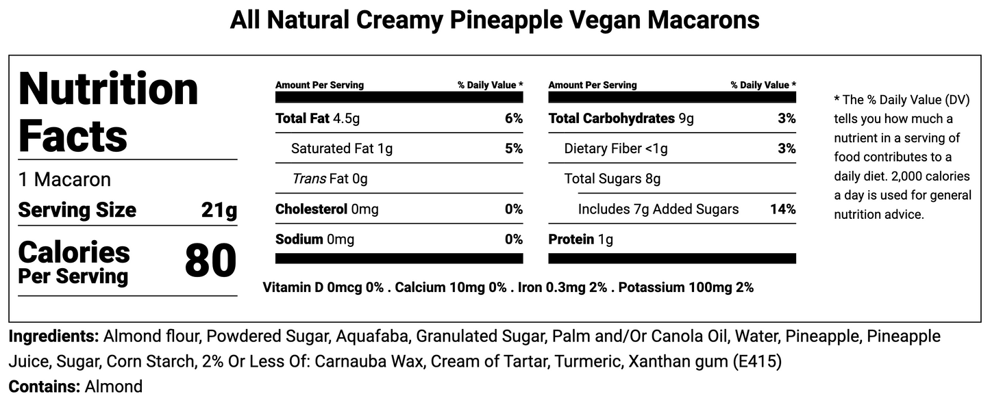 All Natural Creamy Pineapple Vegan French Macarons | Available in 4 & 12 Pack