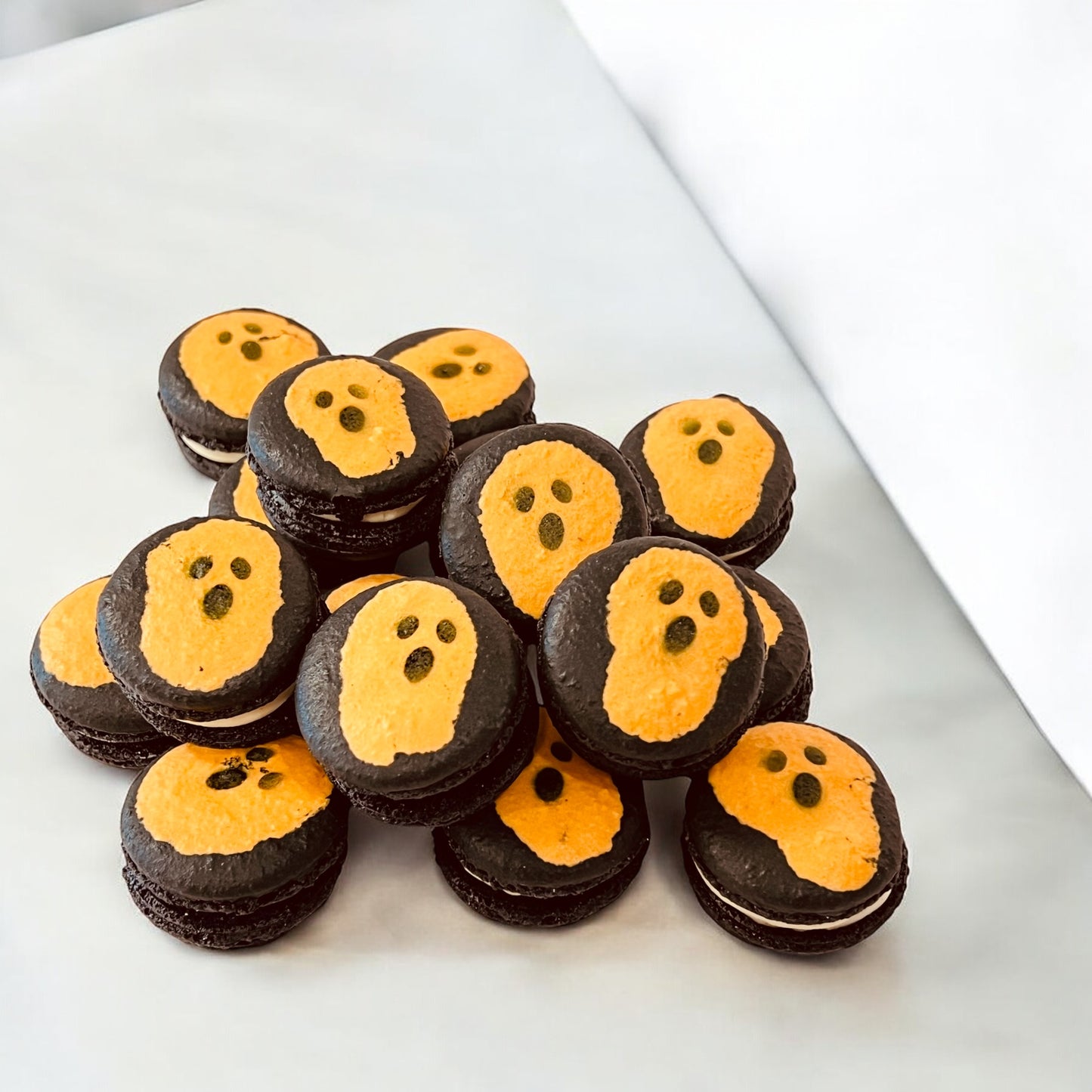 Orange Ghost Macarons – Halloween Special with Customizable Flavors