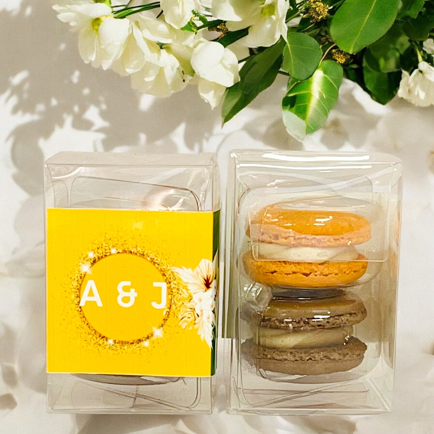 Customizable Macaron Favor Gift Box - Woodland Sunset Design