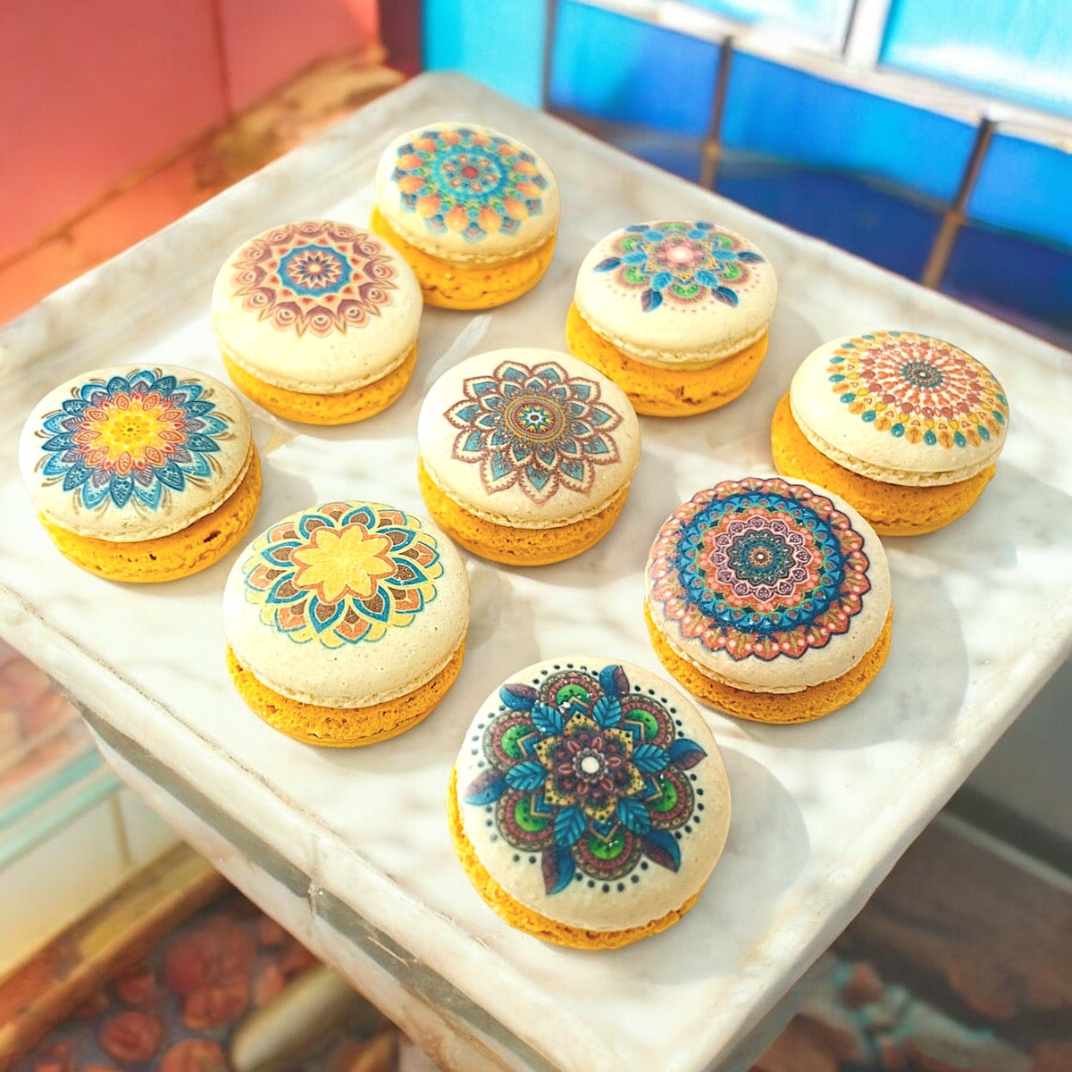 Intricate Mandala Art Macarons – Elegant and Unique French Treats