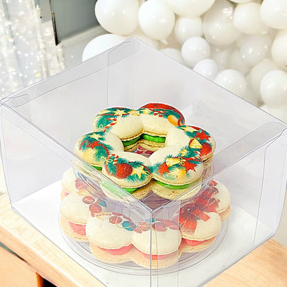 Gift-Ready Holiday Wreath Macaron Set – Two Tiers in a Clear Display Box