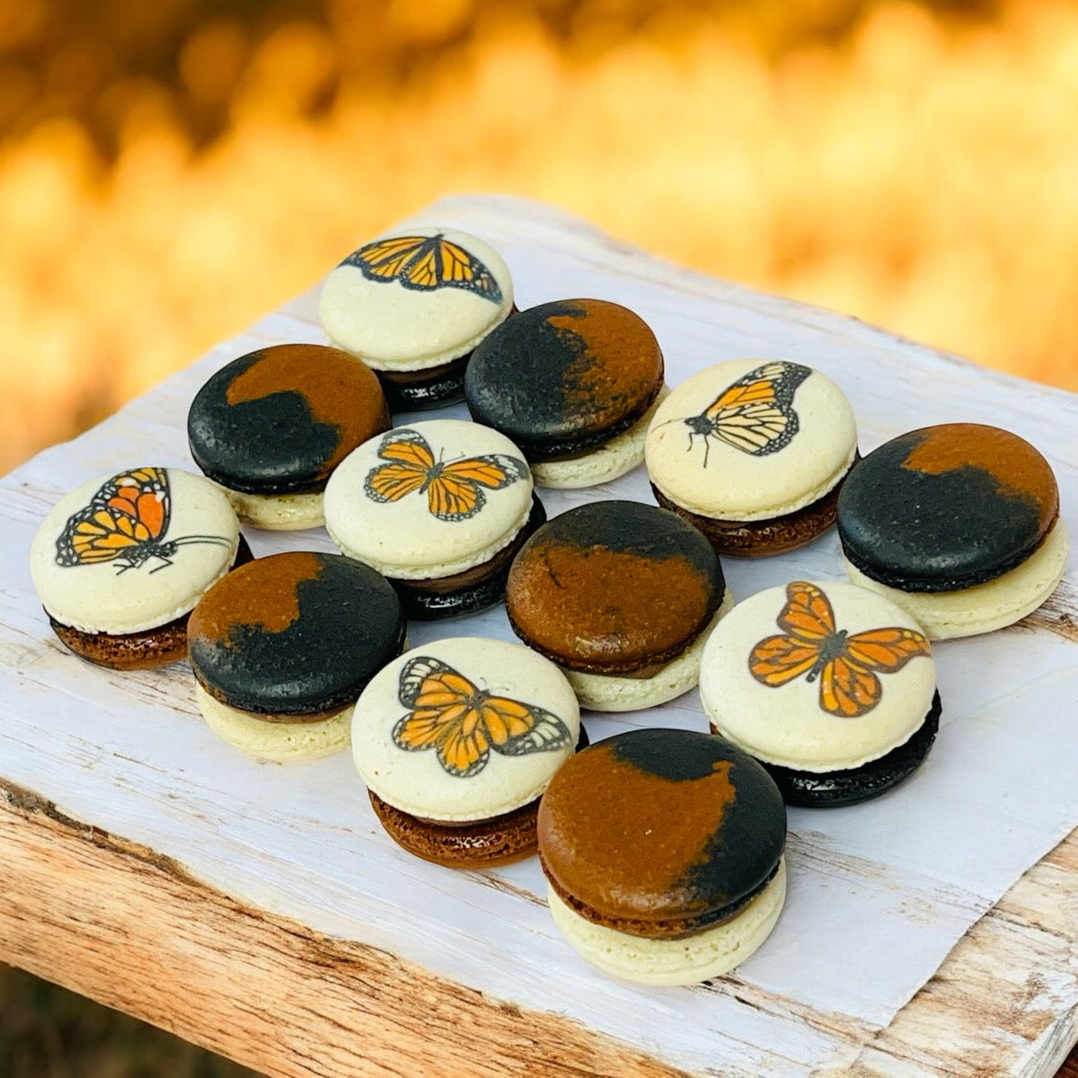 Monarch Butterfly French Macaron Set - Customizable Flavors