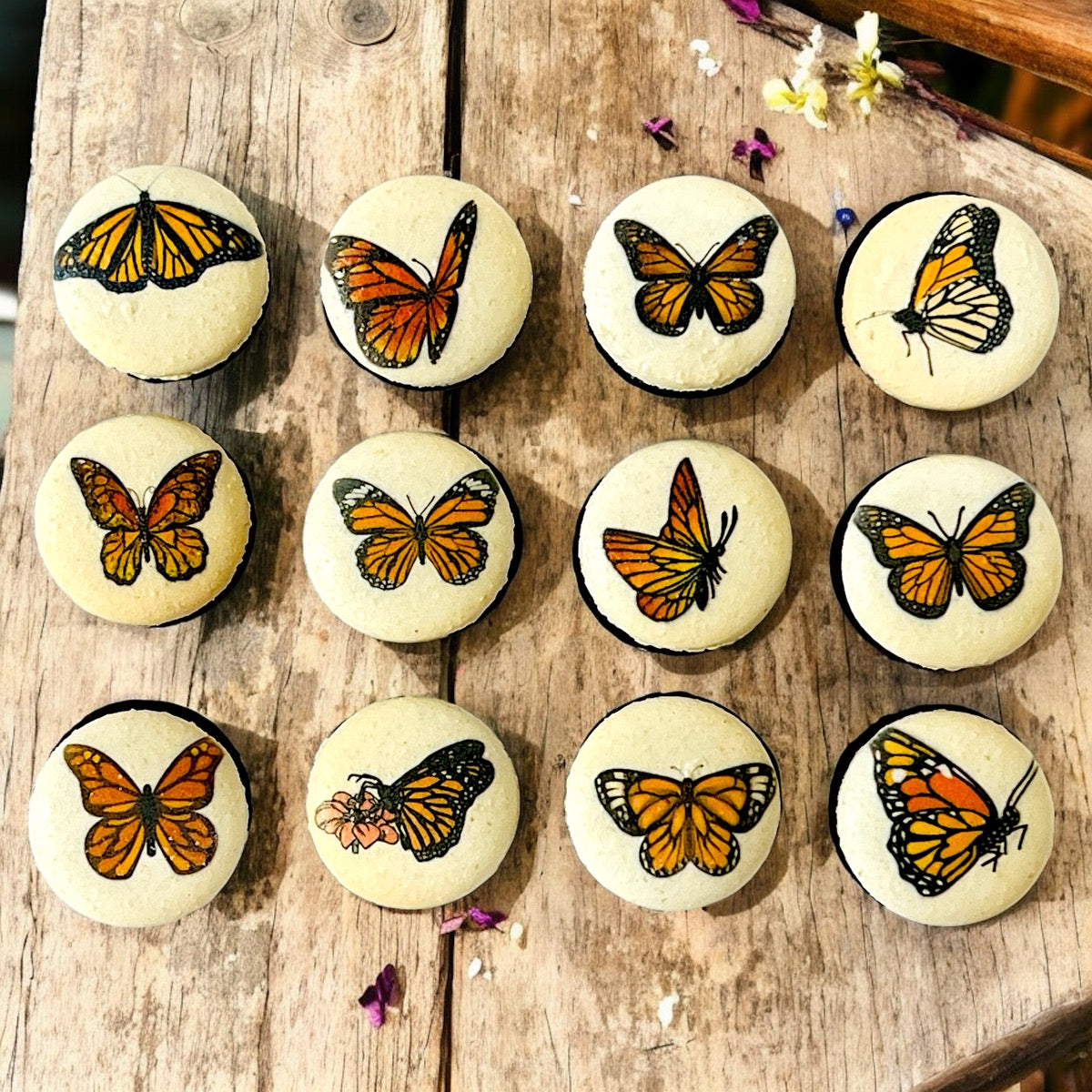 Monarch Butterfly French Macaron Set - Customizable Flavors