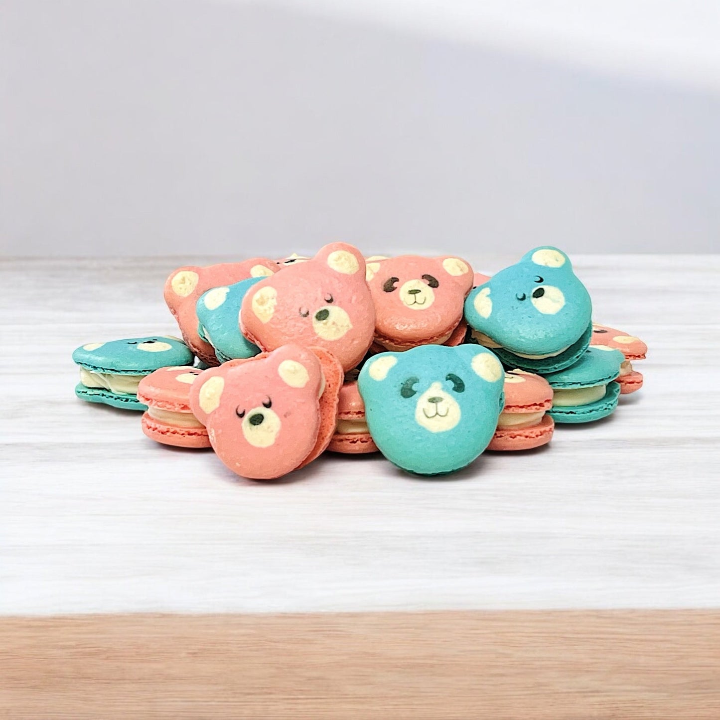 Adorable Bear Macarons - Customizable Blue, Pink, or Mixed Bear Faces - Available in 12, 24, or 48 Packs - Macaron CentraleBlue Bear12 Pack