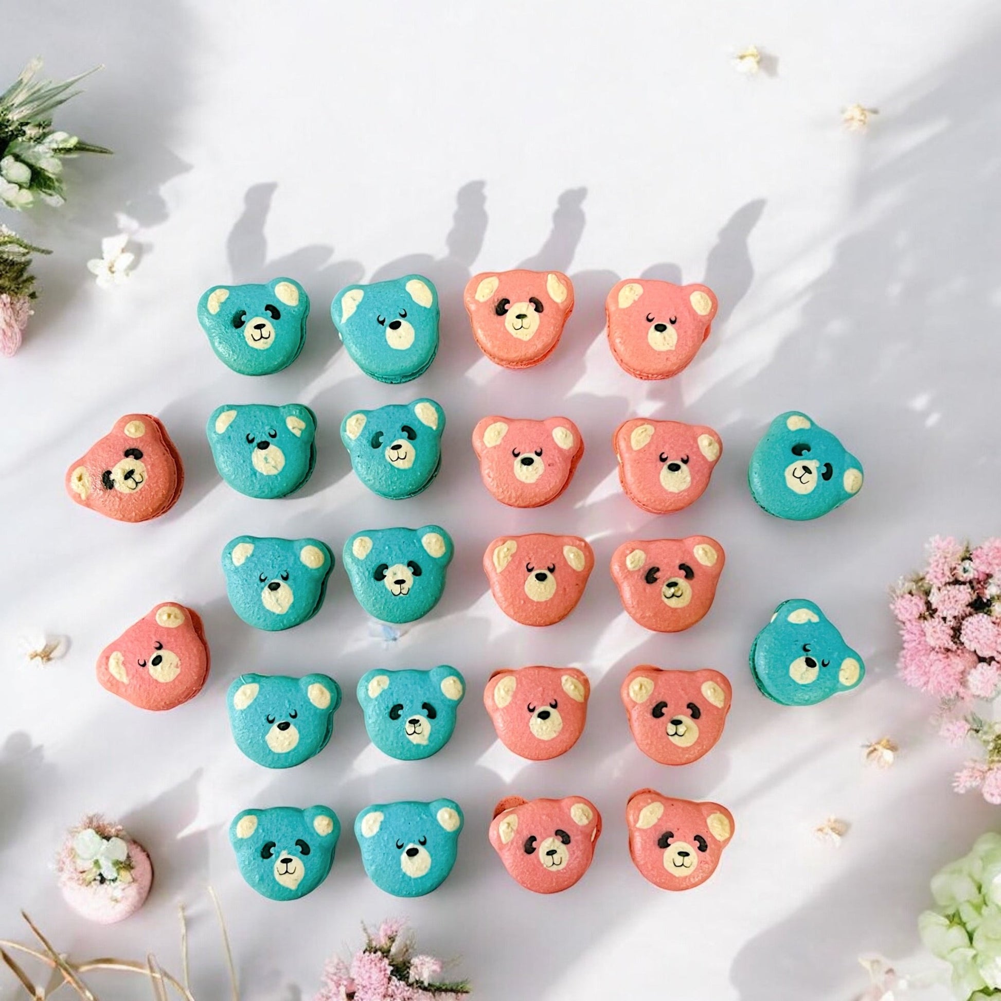 Adorable Bear Macarons - Customizable Blue, Pink, or Mixed Bear Faces - Available in 12, 24, or 48 Packs - Macaron CentraleBlue Bear12 Pack