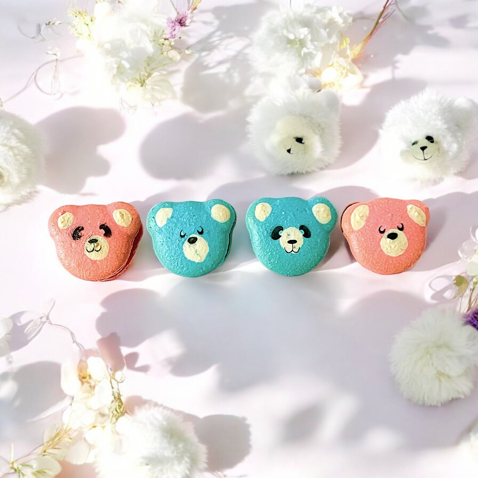 Adorable Bear Macarons - Customizable Blue, Pink, or Mixed Bear Faces - Available in 12, 24, or 48 Packs - Macaron CentraleBlue Bear12 Pack