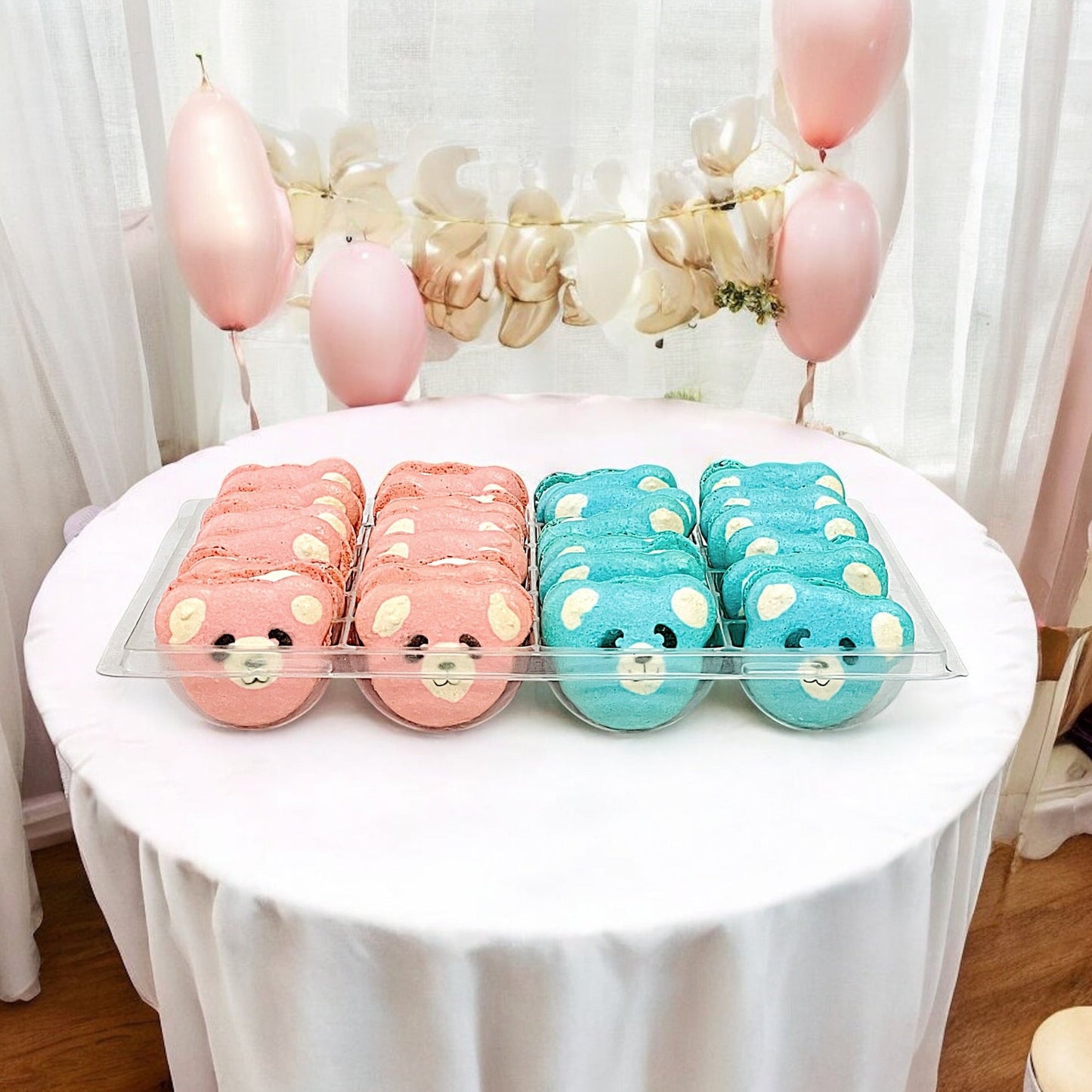 Adorable Bear Macarons - Customizable Blue, Pink, or Mixed Bear Faces - Available in 12, 24, or 48 Packs - Macaron CentraleBlue Bear12 Pack