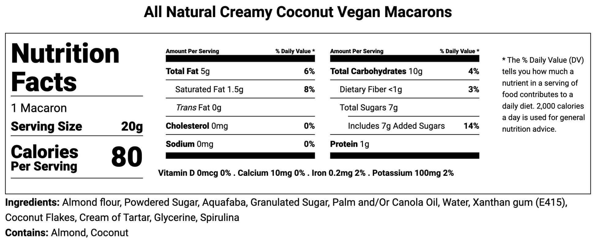 All Natural Creamy Coconut Vegan Macarons - Macaron Centrale4 Pack