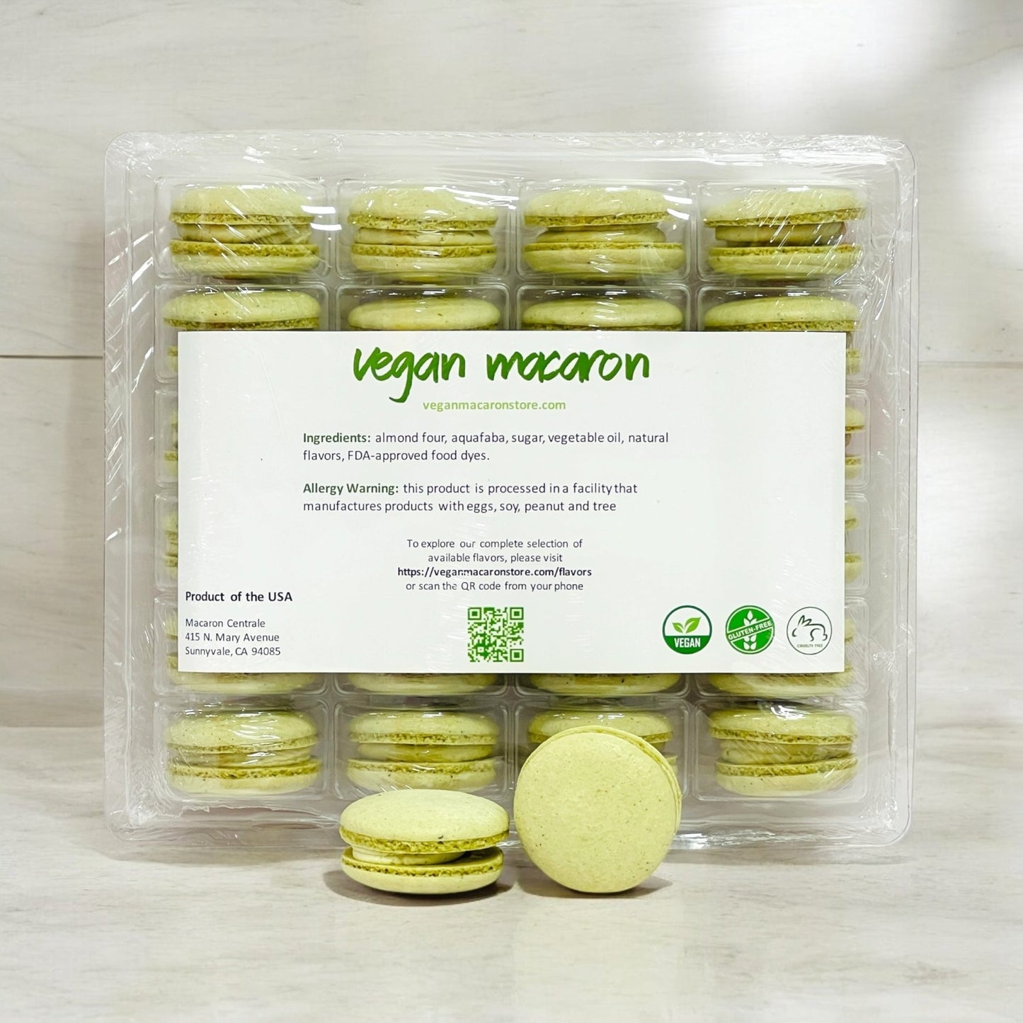 All Natural Creamy Matcha Vegan French Macarons | Available in 24 & 48 Pack - Macaron Centrale24 Pack