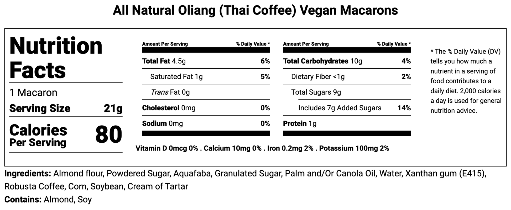 All Natural Thai Coffee (Oliang) Vegan Macarons - Macaron Centrale4 Pack