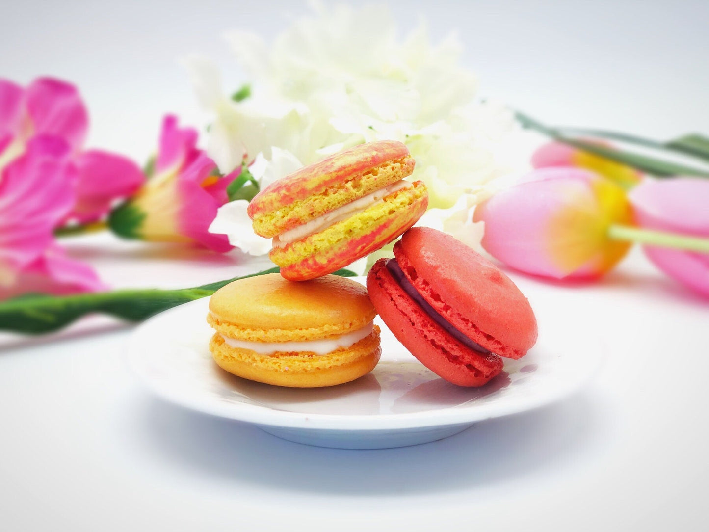 Assorted French Macarons | Orange Cream, Peach'n Cream, Straw - Cherry Macarons | Available in 48 and 96 Pack - Macaron Centrale48 Pack