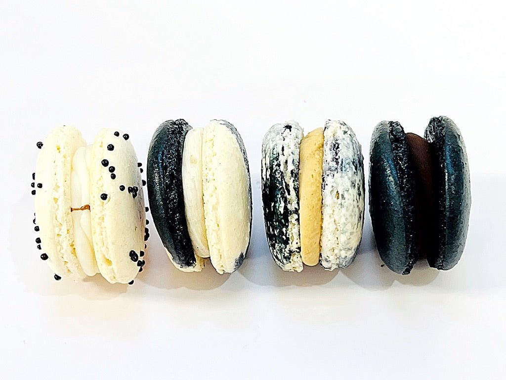 Black & White Vibe: A Flavorful Quartet of French Macarons Set| (Thai Black Latte, Grass Jelly, Chocolate Espresso and Cookies'n Cream) - Macaron Centrale