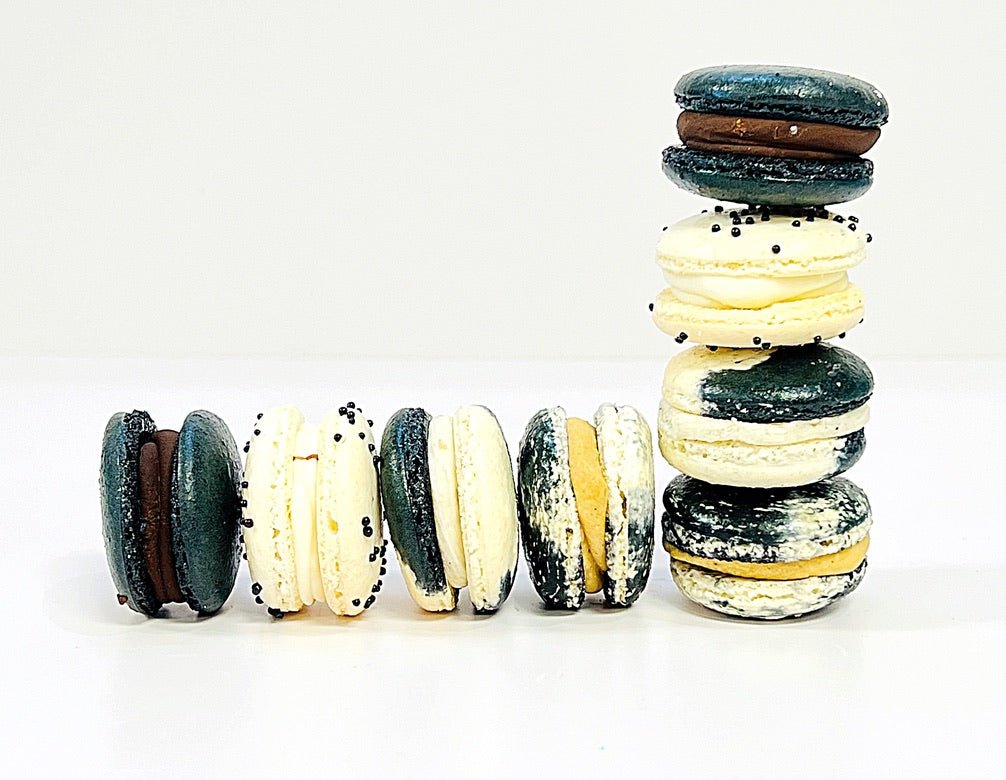 Black & White Vibe: A Flavorful Quartet of French Macarons Set| (Thai Black Latte, Grass Jelly, Chocolate Espresso and Cookies'n Cream) - Macaron Centrale