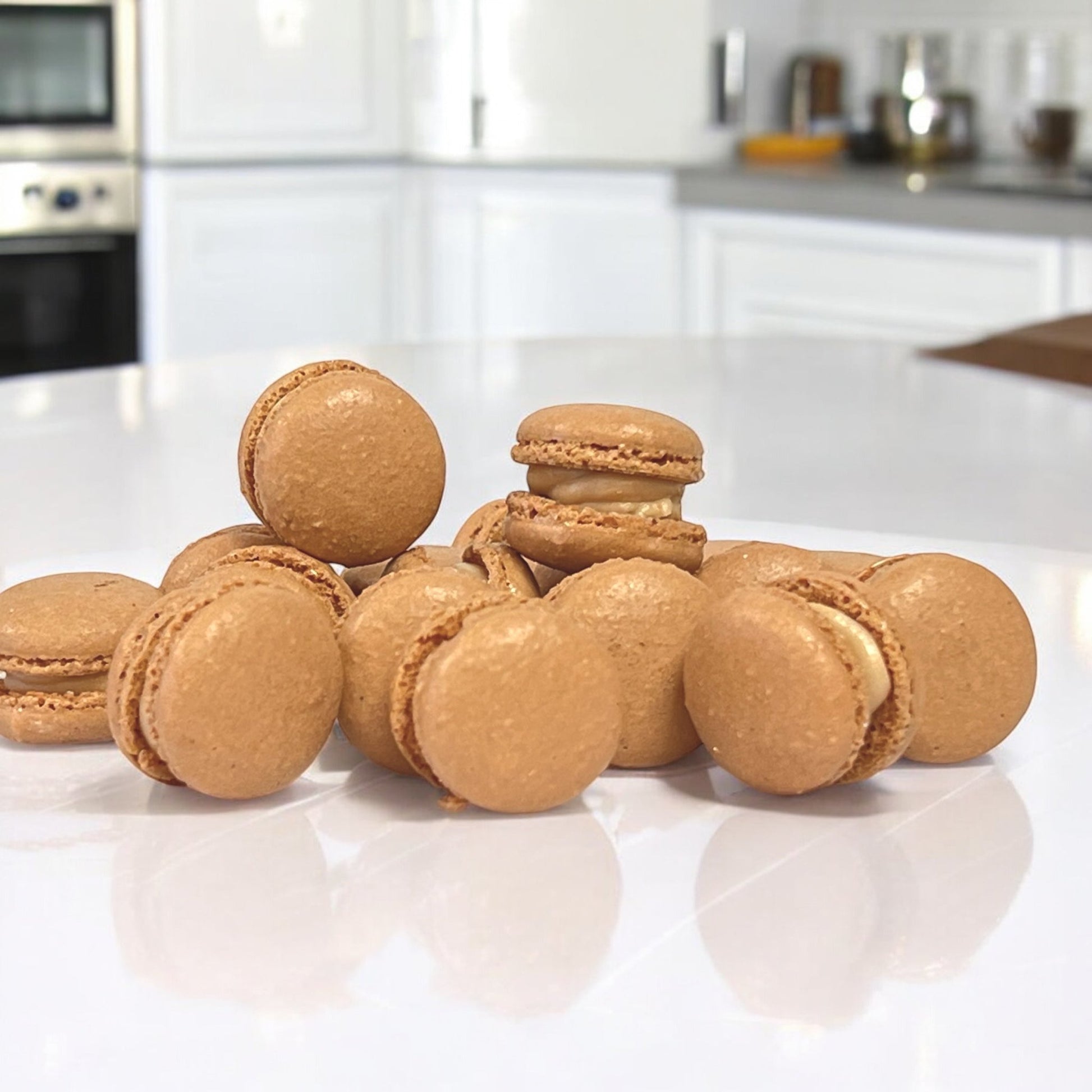 Caramel Mini Macarons - Perfect for Decorating Cupcakes, Cakes, Ice Cream, and More! - Macaron Centrale16 Pack