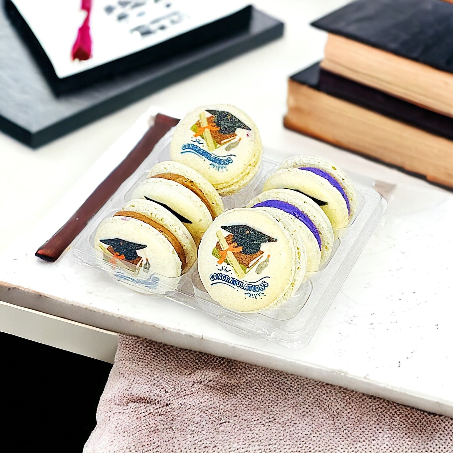 Celebrate Graduation: Congratulation French Macarons | Available in 6 & 12 Pack - Macaron Centrale6 pack