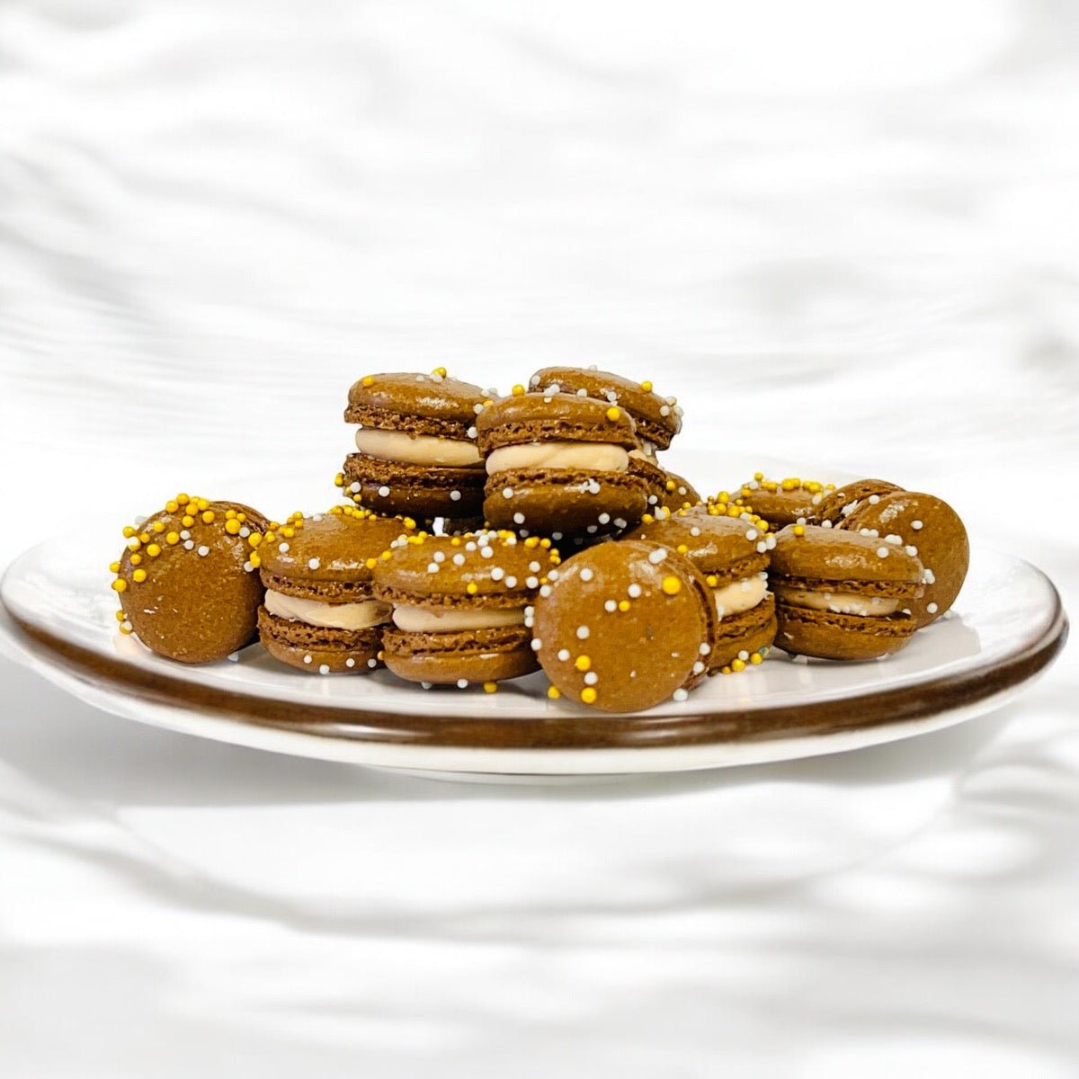 Coconut Caramel Mini Macarons - Perfect for Decorating Cupcakes, Cakes, Ice Cream, and More - Macaron Centrale16 Pack