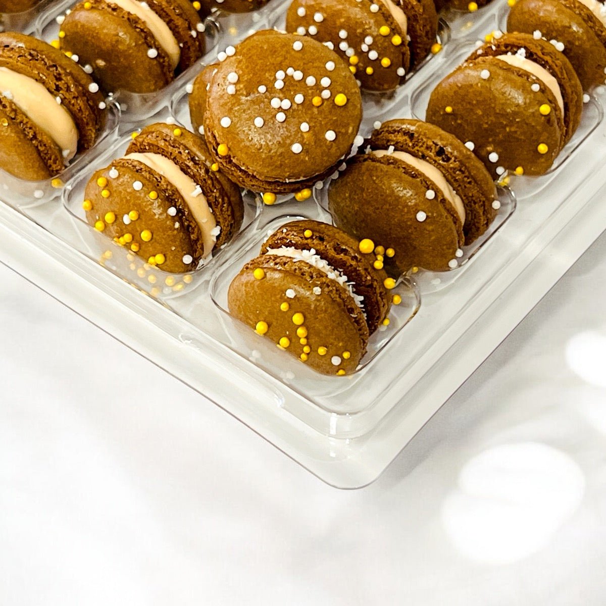 Coconut Caramel Mini Macarons - Perfect for Decorating Cupcakes, Cakes, Ice Cream, and More - Macaron Centrale16 Pack