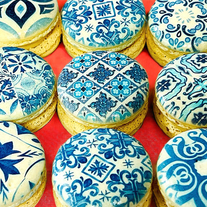 Customizable Blue and White Patterned Macarons - Macaron Centrale6 Pck