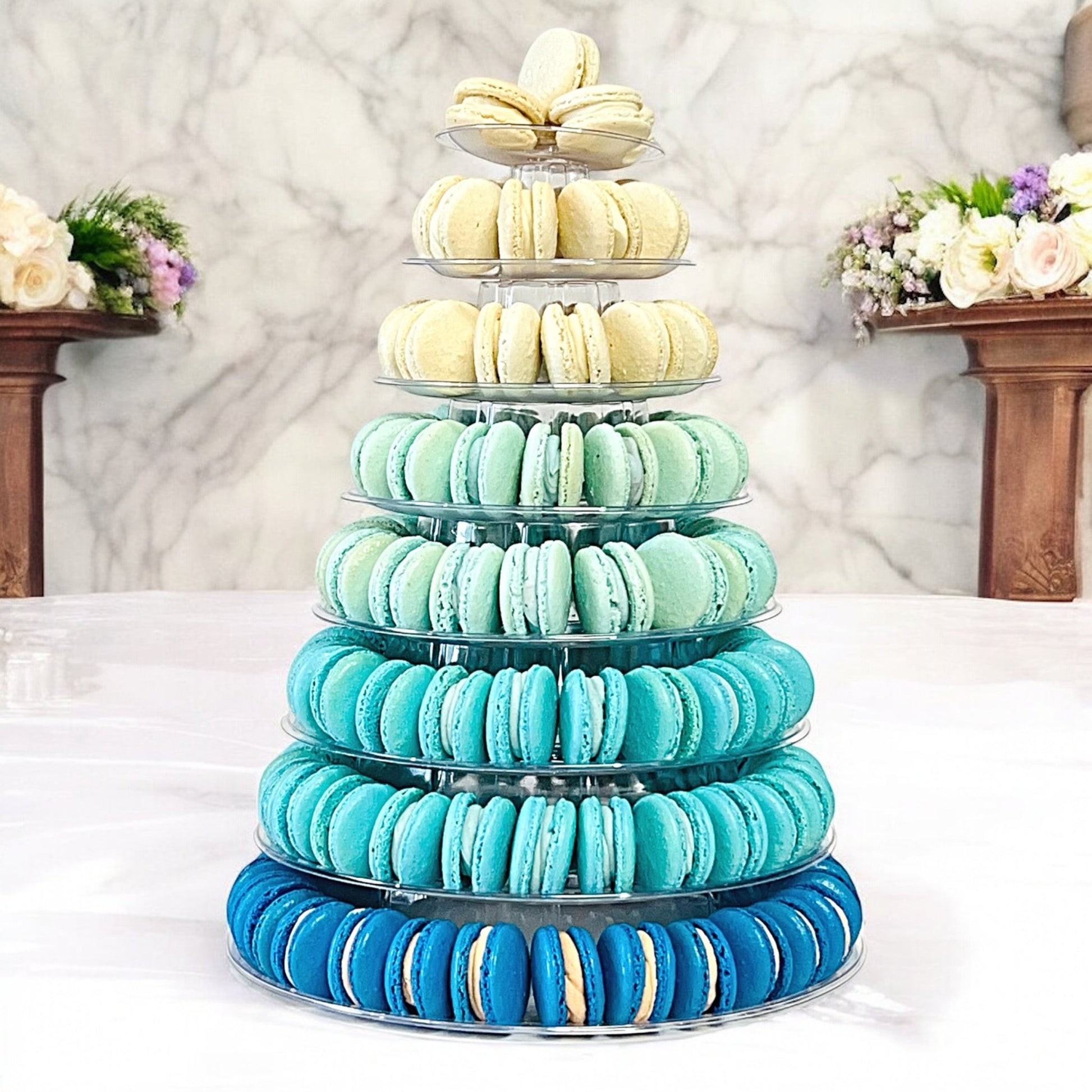 Customizable Blue Ombre Macaron Towers - Macaron Tower Included - Macaron Centrale3 Tiers