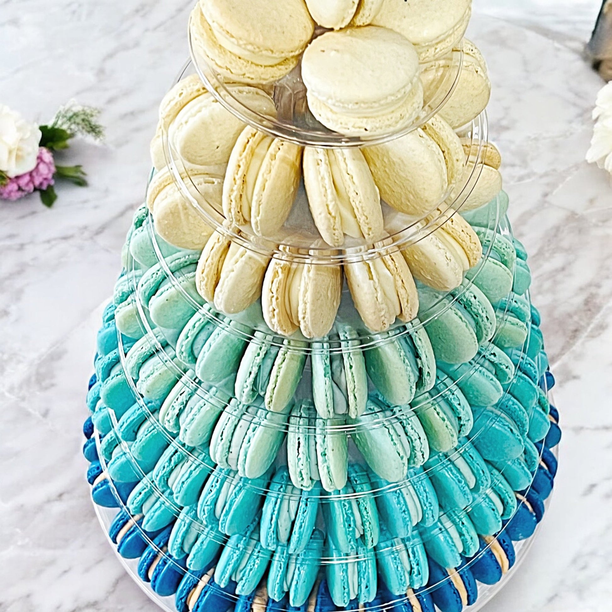 Customizable Blue Ombre Macaron Towers - Macaron Tower Included - Macaron Centrale3 Tiers