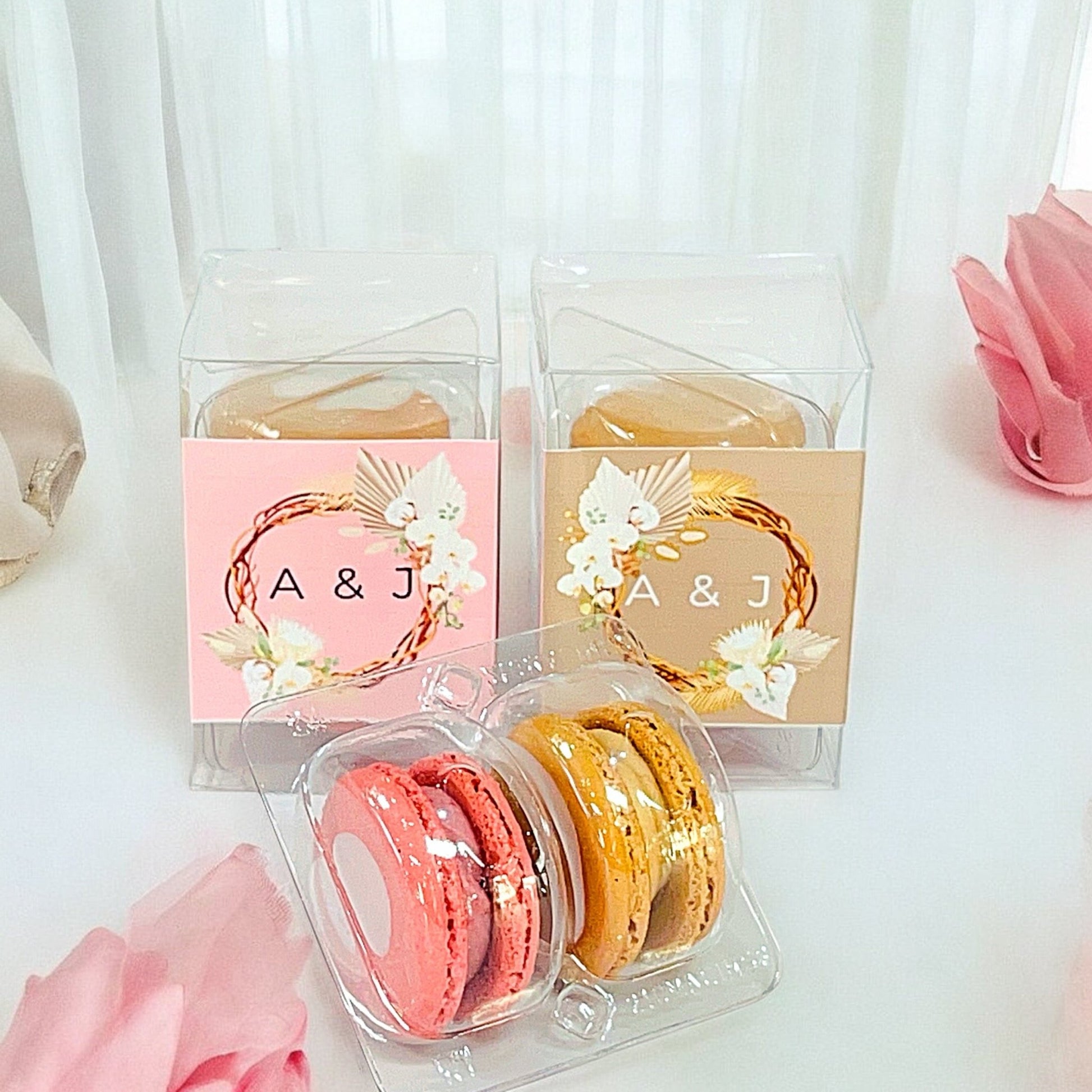 Customizable Macaron Favor Gift Box - Caramel Rose Design - Macaron Centrale9 Favor Boxes