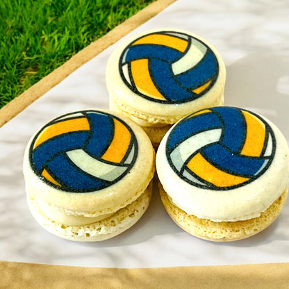 Customizable Valleyball - Themed French Macarons – Pick Your Favorite Flavors! - Macaron Centrale6 PackBlue | Yellow | White