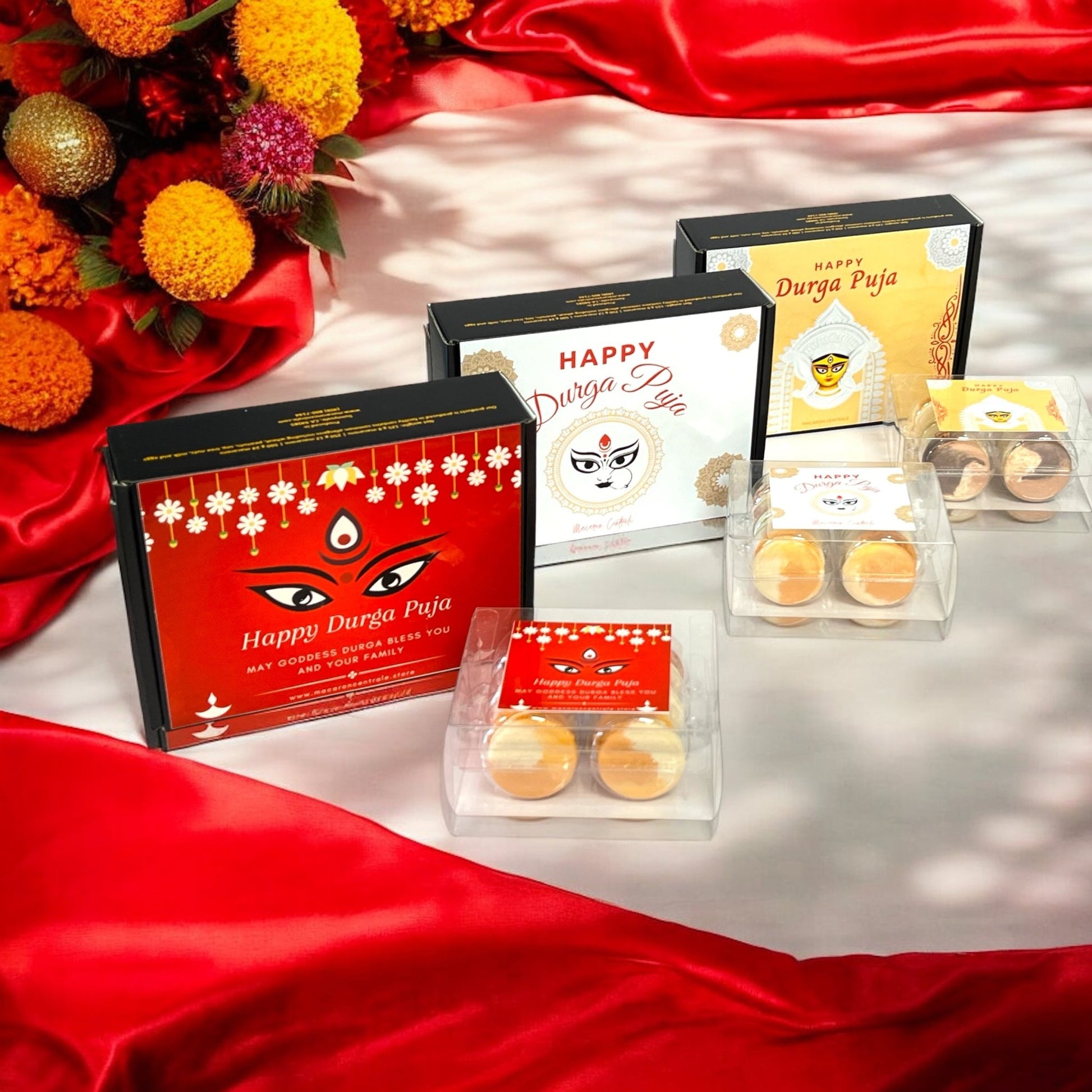 Durga Puja Macaron Gift Set - Available in 6 & 12 Pack - 3 Flavors with Festive Designs - Macaron CentraleDurga Puja6 Pack