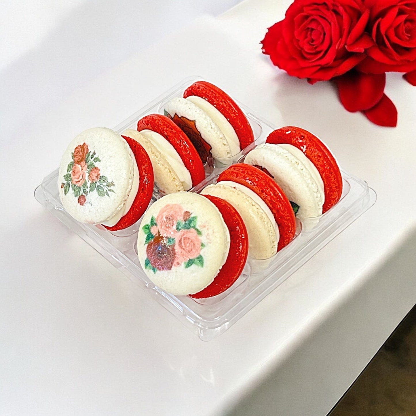 Elegant Red Rose French Macarons in Packs of 6, 12, or 24 - Macaron Centrale6 Pack