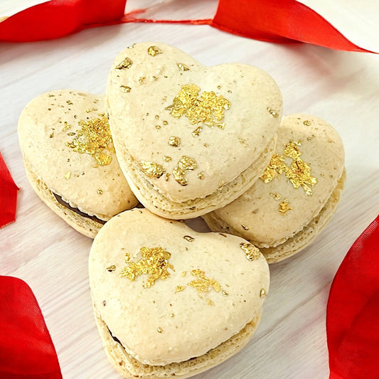 Elegant White Heart Macarons with 24K Gold Leaf - Macaron CentraleValentine'sDefault (Butterscotch)12 Pack