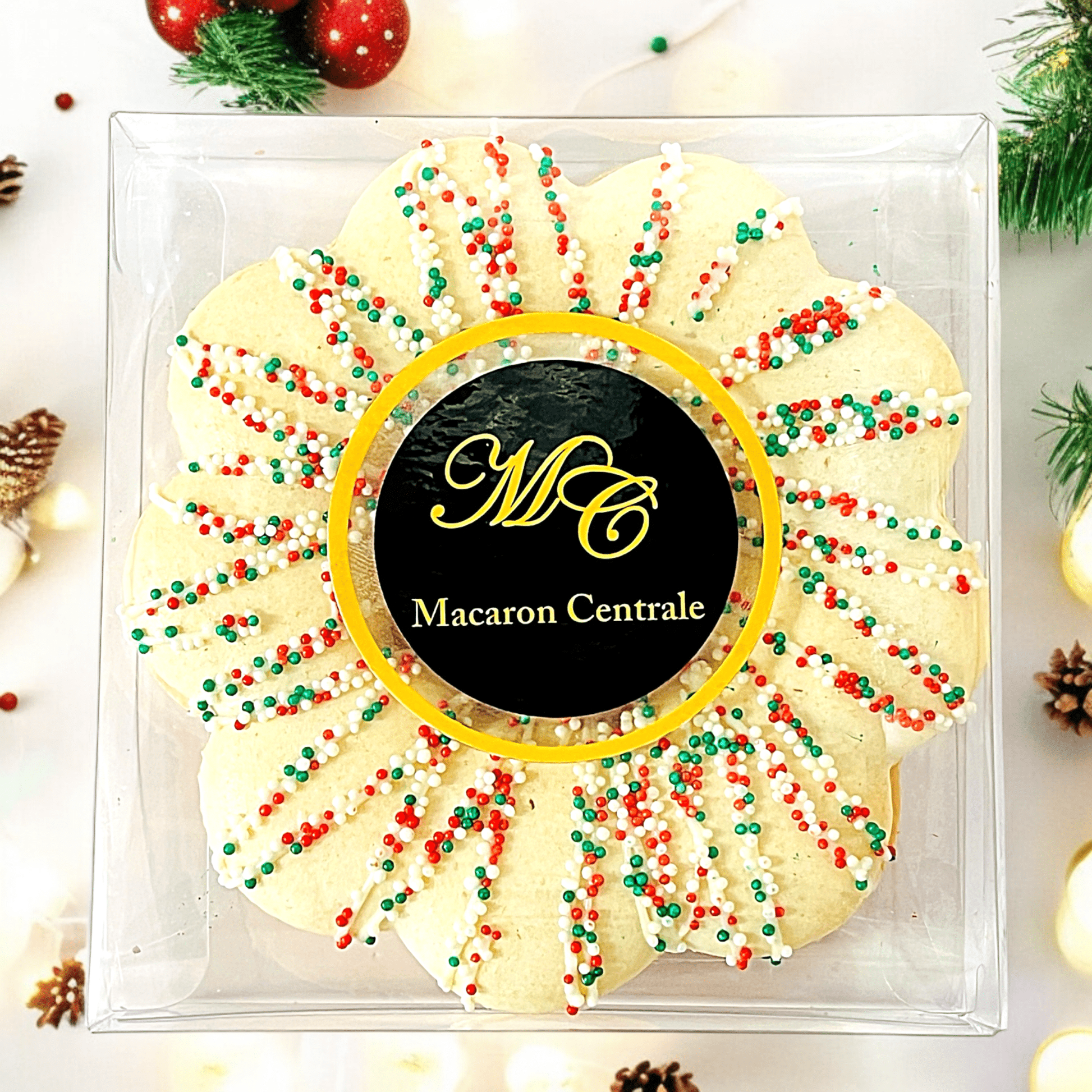 Festive Sprinkle Macaron Wreath – Custom Flavor Pick - Macaron Centrale