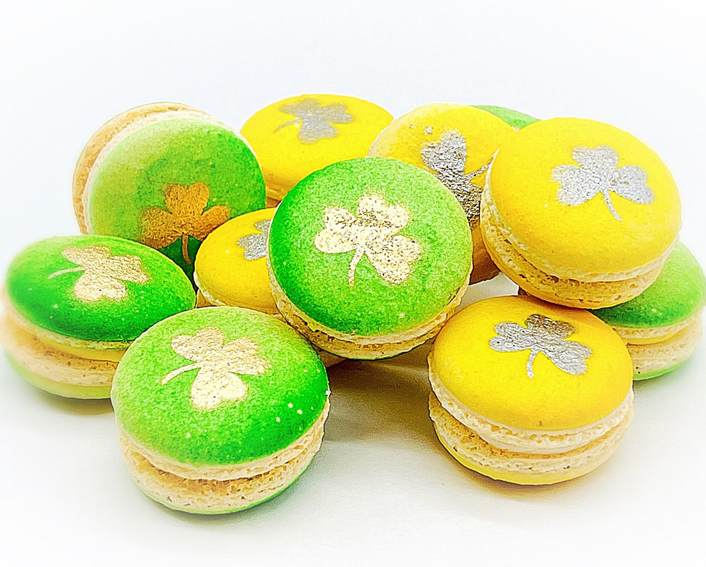 Gold and Silver Shamrock French Macaron Set | Perfect for upcoming St. Patrick's Day Celebration - Macaron Centrale6 Pack