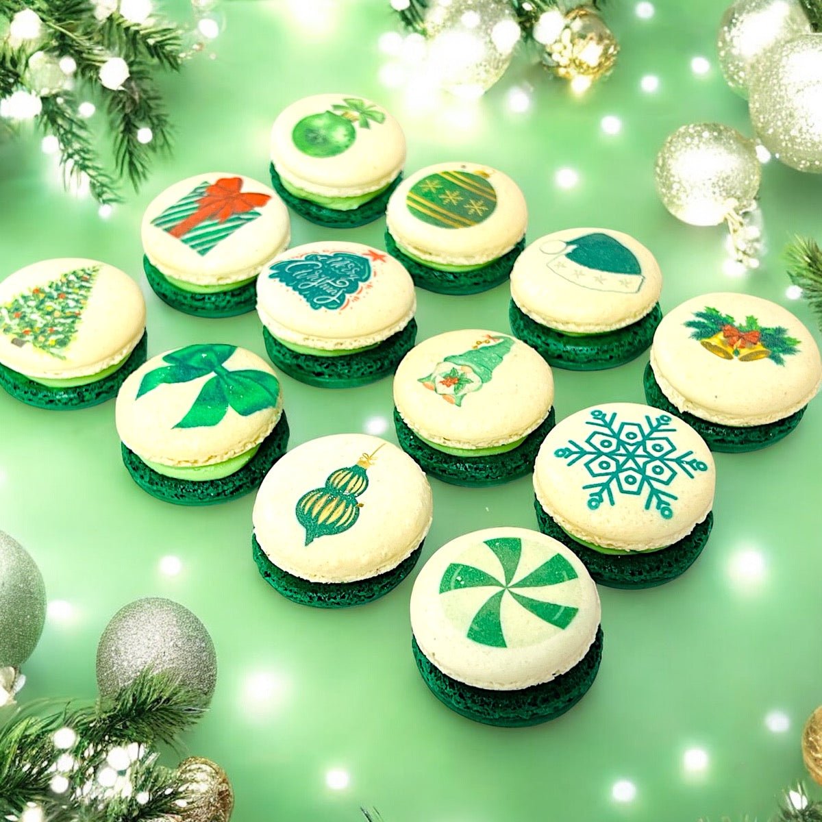 Green Christmas Macaron Set - Macaron Centrale6 Pack