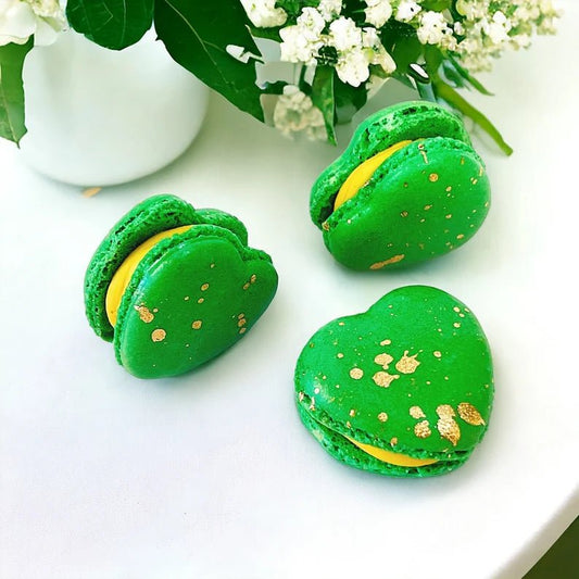 Green Gold Splatter Heart French Macarons - Macaron CentraleValentine'sDefault (ButterRum)12 Pack