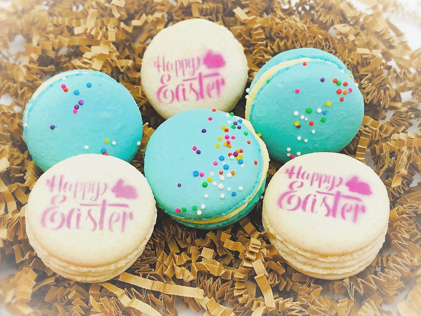 Happy Easter 6 Pack Macarons | Vanilla and Green Rainbow Macarons - Macaron Centrale
