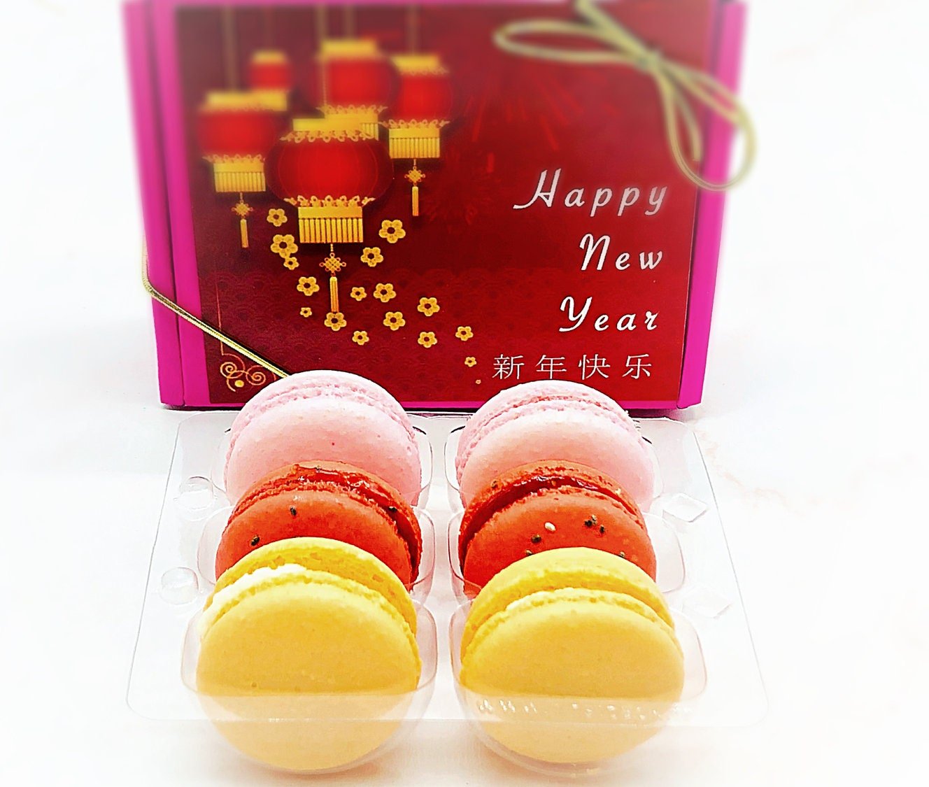 Happy Lunar New Year Set | 6 Pack Macaron | Orange Cream, Strawberry, Raspberry - Macaron Centrale